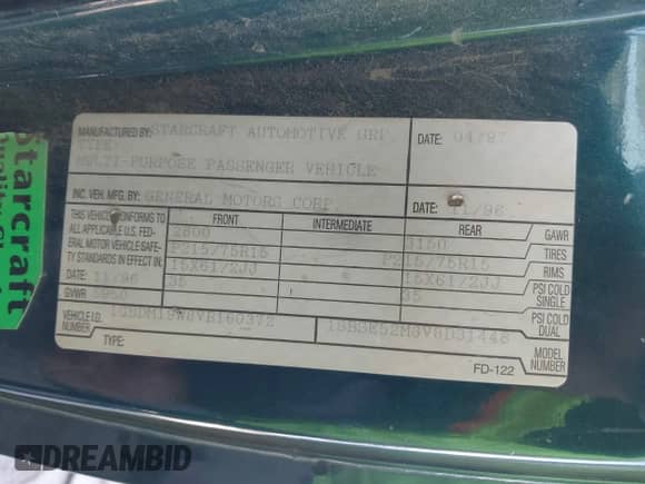 1997 Chevrolet Astro Cargo YF7 с VIN 1GBDM19W8VB160372, выставлен на аукционе IAAI как лот 42703146 с пробегом 276 964 миль миль и . История ставок и продаж доступна на DreamBid. Изображение 9.