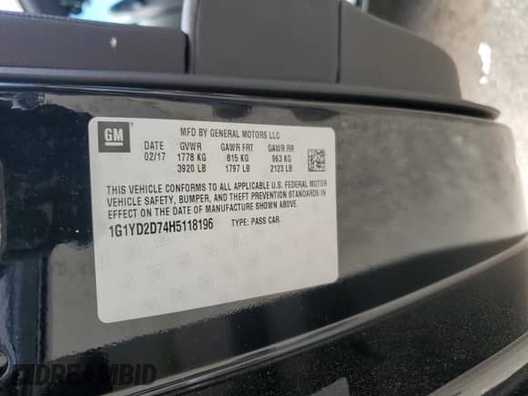 2017 Chevrolet Corvette 2LT с VIN 1G1YD2D74H5118196, выставлен на аукционе Copart как лот 69573935 с пробегом 33 976 миль миль и Списание • Salvage title. История ставок и продаж доступна на DreamBid. Изображение 13.