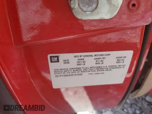 2005 Chevrolet Corvette с VIN 1G1YY34UX55131093, выставлен на аукционе Copart как лот 59298575 с пробегом 249 810 миль миль и Списание • Salvage title. История ставок и продаж доступна на DreamBid. Изображение 12.