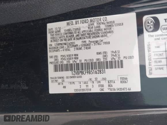 2011 Ford Mustang GT с VIN 1ZVBP8CF9B5162831, выставлен на аукционе IAAI как лот 42313368 с пробегом 127 212 миль миль и . История ставок и продаж доступна на DreamBid. Изображение 9.