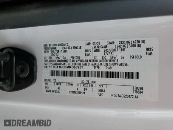 2021 Ford F-150 XL с VIN 1FTEX1CB8MKD88951, выставлен на аукционе Copart как лот 64674024 с пробегом 100 886 миль миль и Списание • Salvage title. История ставок и продаж доступна на DreamBid. Изображение 13.