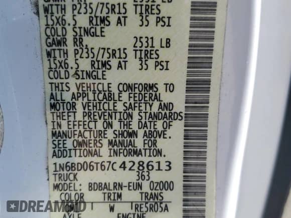 2007 Nissan Frontier XE with VIN 1N6BD06T67C428613, listed as a Copart auction lot 68202835 with 163,809 mi miles and Clean title. Bid and sale history available at DreamBid. Image 12.