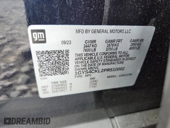 2023 Cadillac Escalade 4WD Premium Luxury with VIN 1GYS4CKL2PR510002, listed as a Copart auction lot 65439955 with 14,337 mi miles and Salvage title. Bid and sale history available at DreamBid. Image 13.