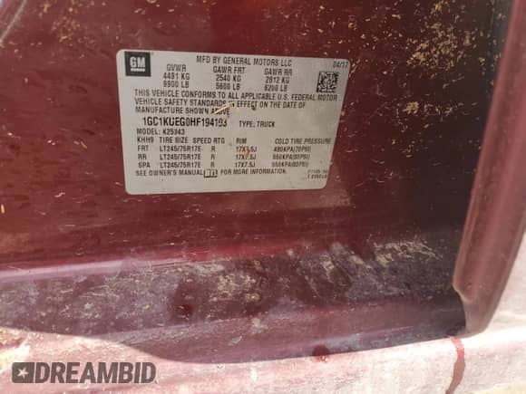 2017 Chevrolet Silverado 2500HD Work Truck with VIN 1GC1KUEG0HF194193, listed as a Copart auction lot 78153924 with Not provided miles and Salvage title. Bid and sale history available at DreamBid. Image 12.