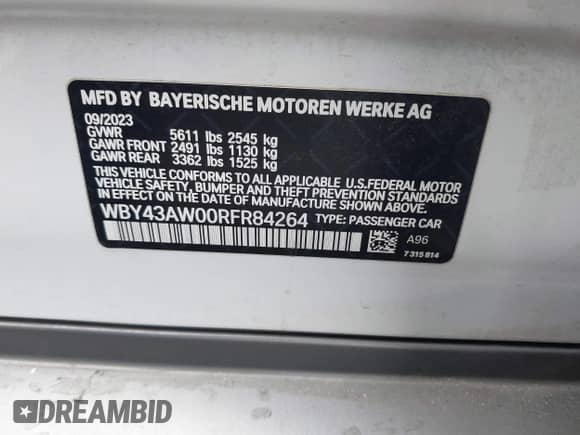2024 BMW i4 eDrive35 с VIN WBY43AW00RFR84264, выставлен на аукционе IAAI как лот 42359652 с пробегом 54 240 миль миль и . История ставок и продаж доступна на DreamBid. Изображение 9.