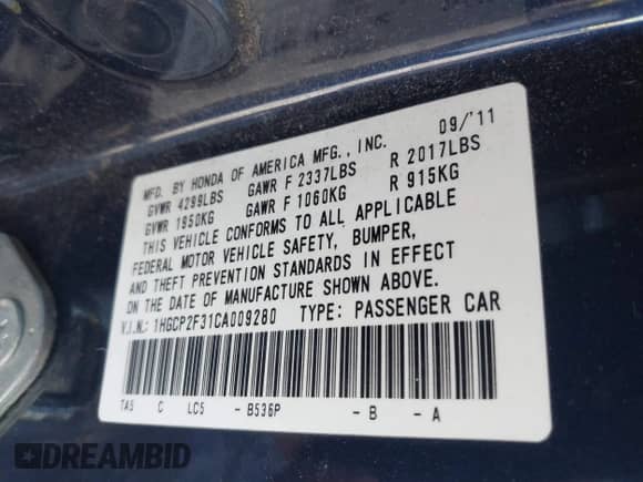 2012 Honda Accord LX z VIN 1HGCP2F31CA009280, wystawiony jako IAAI lot #43491898 z przebiegiem 229 654 mil mil oraz . Historia ofert i sprzedaży dostępna na DreamBid. Obrazek 9.