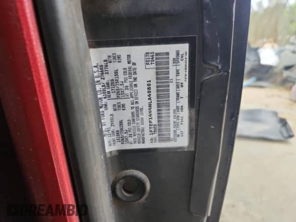 1992 Ford F-150 with VIN 1FTEF14N4NLA40801, listed as a Copart auction lot 84423975 with 334,273 mi miles and Salvage title. Bid and sale history available at DreamBid. Image 12.