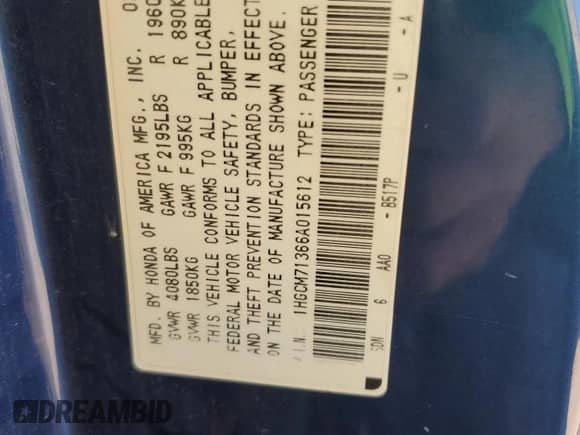 2006 Honda Accord LX with VIN 1HGCM71366A015612, listed as a Copart auction lot 49288025 with 208,824 mi miles and Salvage title. Bid and sale history available at DreamBid. Image 12.
