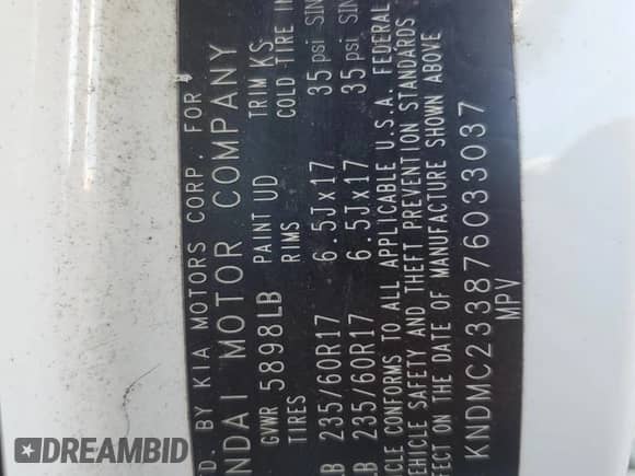 2007 Hyundai Entourage GLS с VIN KNDMC233876033037, выставлен на аукционе Copart как лот 84786415 с пробегом 296 766 миль миль и Списание • Salvage title. История ставок и продаж доступна на DreamBid. Изображение 13.