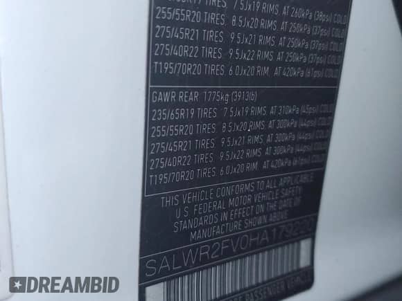 2017 Land Rover Range Rover Sport HSE with VIN SALWR2FV0HA179220, listed as a Copart auction lot 87247905 with 87,295 mi miles and Clean title. Bid and sale history available at DreamBid. Image 12.