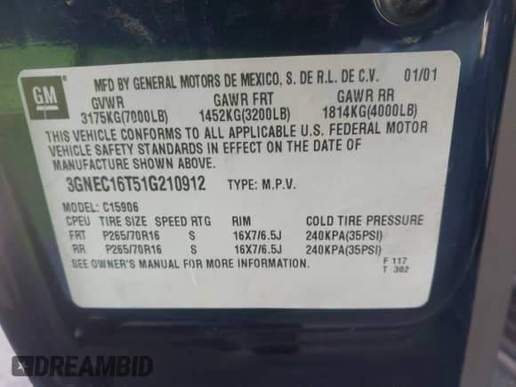 2001 Chevrolet Suburban LT с VIN 3GNEC16T51G210912, выставлен на аукционе IAAI как лот 42114871 с пробегом 178 289 миль миль и . История ставок и продаж доступна на DreamBid. Изображение 9.