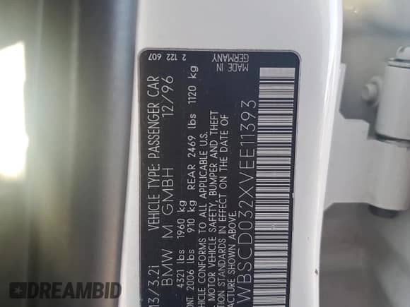 1997 BMW M3 с VIN WBSCD032XVEE11393, выставлен на аукционе Copart как лот 72560804 с пробегом 195 456 миль миль и Списание • Salvage title. История ставок и продаж доступна на DreamBid. Изображение 12.