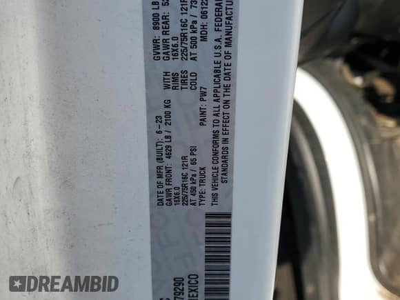 2023 Ram ProMaster Cargo с VIN 3C6LRVDG1PE579290, выставлен на аукционе Copart как лот 63672645 с пробегом 54 519 миль миль и Списание • Salvage title. История ставок и продаж доступна на DreamBid. Изображение 14.