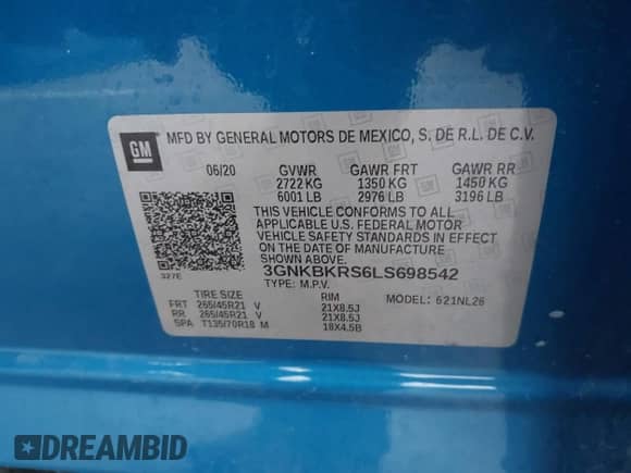 2020 Chevrolet Blazer RS with VIN 3GNKBKRS6LS698542, listed as a IAAI auction lot 42416623 with 46,641 mi miles and . Bid and sale history available at DreamBid. Image 9.