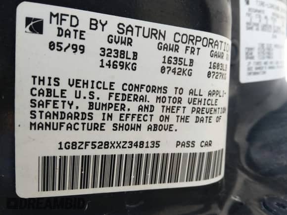 1999 Saturn SL with VIN 1G8ZF528XXZ348135, listed as a IAAI auction lot 34978282 with 280,721 mi miles and . Bid and sale history available at DreamBid. Image 9.