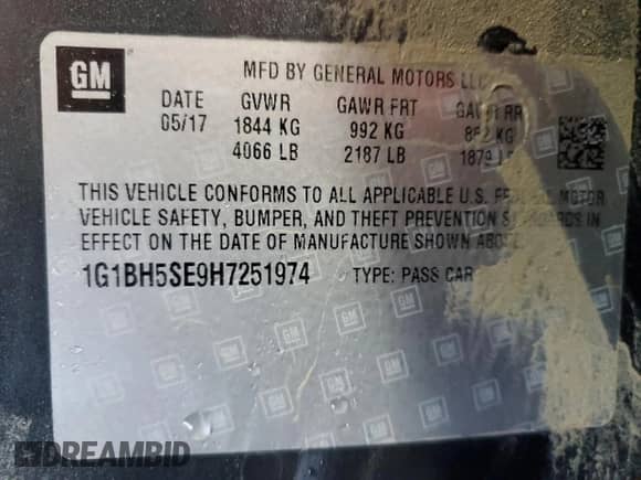 2017 Chevrolet Cruze LT z VIN 1G1BH5SE9H7251974, wystawiony jako Copart lot #68361565 z przebiegiem 143 642 mil mil oraz Nie do naprawy • Non repairable. Historia ofert i sprzedaży dostępna na DreamBid. Obrazek 12.