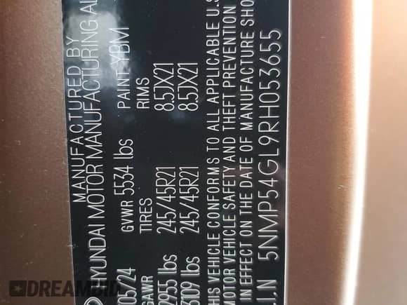 2024 Hyundai Santa Fe Calligraphy с VIN 5NMP54GL9RH053655, выставлен на аукционе Copart как лот 80542235 с пробегом 10 897 миль миль и Списание • Salvage title. История ставок и продаж доступна на DreamBid. Изображение 13.