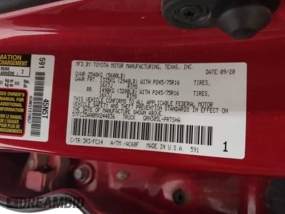 2021 Toyota Tacoma SR с VIN 5TFCZ5AN0MX244836, выставлен на аукционе IAAI как лот 42748561 с пробегом 78 454 миль миль и . История ставок и продаж доступна на DreamBid. Изображение 9.