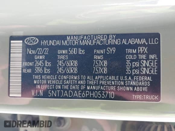 2023 Hyundai Santa Cruz SE с VIN 5NTJADAE6PH053710, выставлен на аукционе IAAI как лот 42103052 с пробегом 41 794 миль миль и . История ставок и продаж доступна на DreamBid. Изображение 9.