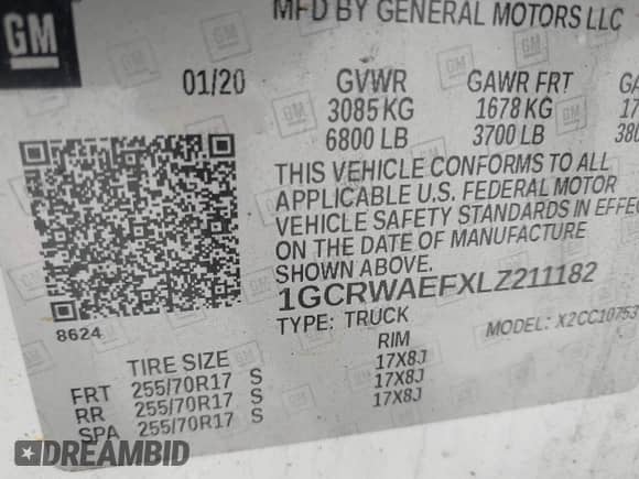2020 Chevrolet Silverado 1500 Work Truck with VIN 1GCRWAEFXLZ211182, listed as a IAAI auction lot 41768487 with 142,824 mi miles and . Bid and sale history available at DreamBid. Image 9.