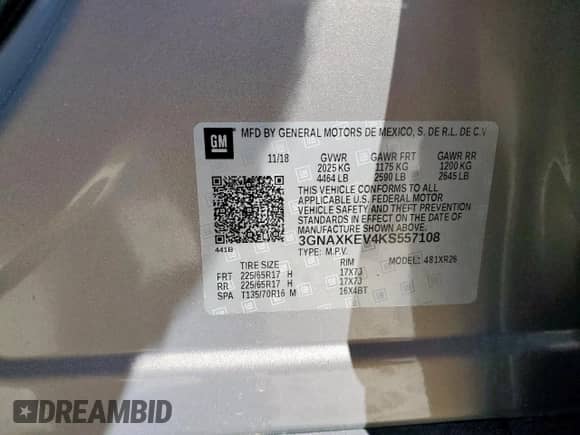 2019 Chevrolet Equinox LT с VIN 3GNAXKEV4KS557108, выставлен на аукционе Copart как лот 85598405 с пробегом 25 475 миль миль и Списание • Salvage title. История ставок и продаж доступна на DreamBid. Изображение 14.