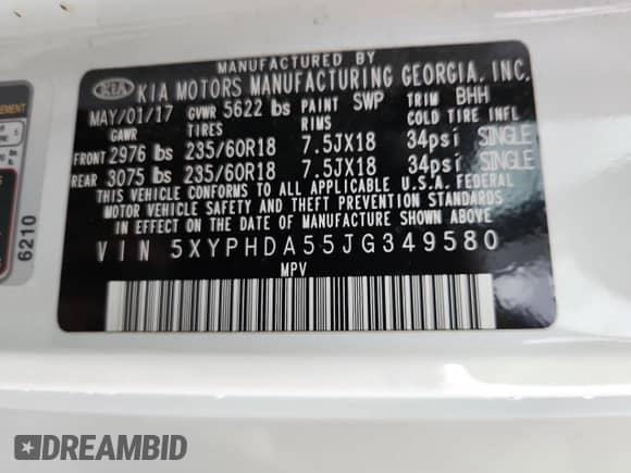 2018 Kia Sorento EX with VIN 5XYPHDA55JG349580, listed as a Copart auction lot 80155125 with 124,546 mi miles and Salvage title. Bid and sale history available at DreamBid. Image 13.