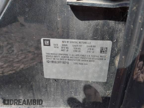 2015 Chevrolet Malibu LS z VIN 1G11B5SL3FF195710, wystawiony jako IAAI lot #43297865 z przebiegiem 77 105 mil mil oraz . Historia ofert i sprzedaży dostępna na DreamBid. Obrazek 9.