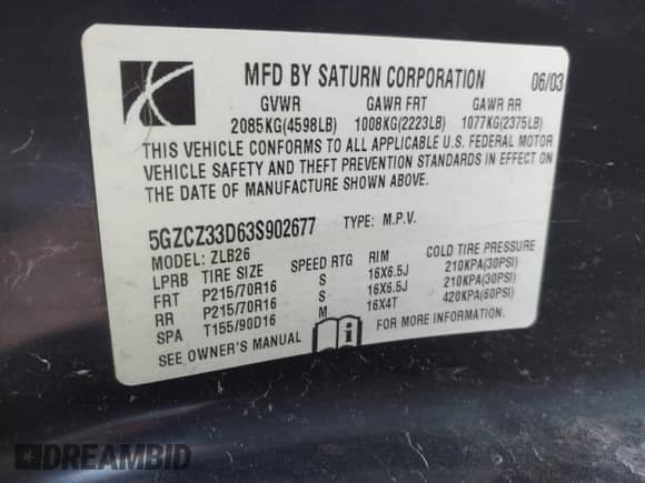 2003 Saturn VUE z VIN 5GZCZ33D63S902677, wystawiony jako IAAI lot #41391887 z przebiegiem 153 621 mil mil oraz . Historia ofert i sprzedaży dostępna na DreamBid. Obrazek 9.