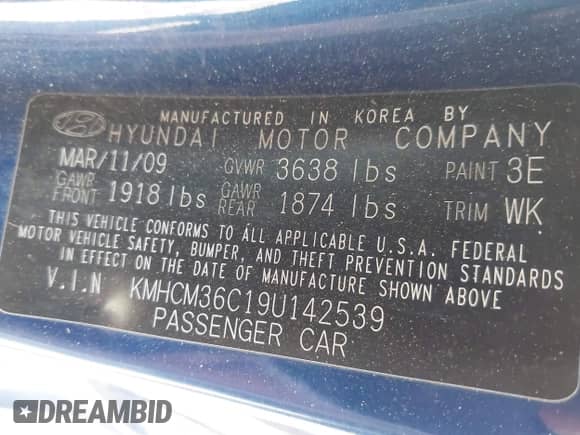 2009 Hyundai Accent Auto GS с VIN KMHCM36C19U142539, выставлен на аукционе IAAI как лот 42493639 с пробегом 159 713 миль миль и . История ставок и продаж доступна на DreamBid. Изображение 9.