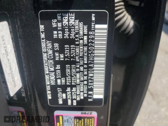 2017 Hyundai Santa Fe Ultimate z VIN 5XYZWDLA7HG502298, wystawiony jako Copart lot #65121425 z przebiegiem 49 991 mil mil oraz Szkoda całkowita • Salvage title. Historia ofert i sprzedaży dostępna na DreamBid. Obrazek 13.