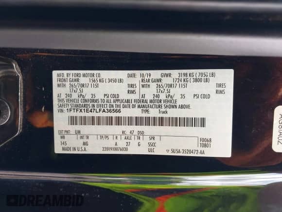 2020 Ford F-150 XL z VIN 1FTFX1E47LFA36566, wystawiony jako IAAI lot #39364878 z przebiegiem 55 188 mil mil oraz . Historia ofert i sprzedaży dostępna na DreamBid. Obrazek 9.