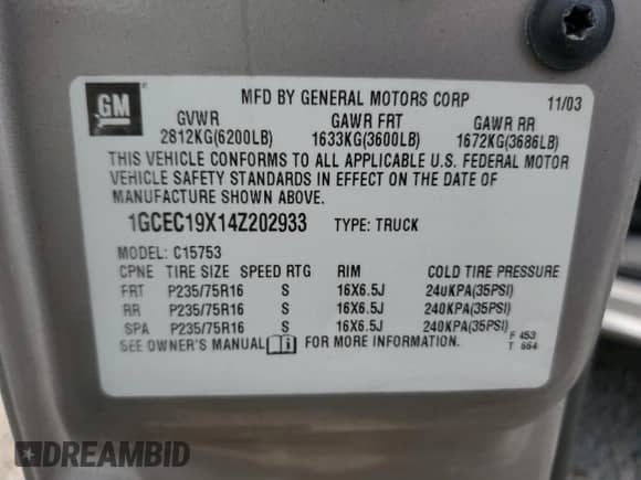 2004 Chevrolet Silverado 1500 с VIN 1GCEC19X14Z202933, выставлен на аукционе Copart как лот 55727545 с пробегом 78 616 миль миль и Списание • Salvage title. История ставок и продаж доступна на DreamBid. Изображение 12.