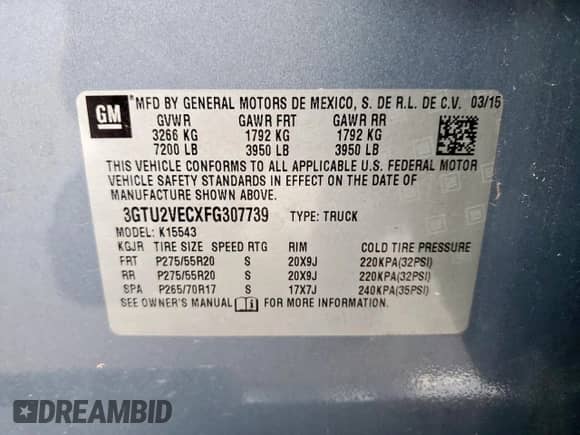 2015 GMC Sierra 1500 SLT z VIN 3GTU2VECXFG307739, wystawiony jako Copart lot #85374025 z przebiegiem 114 644 mil mil oraz Czysty tytuł • Clean title. Historia ofert i sprzedaży dostępna na DreamBid. Obrazek 12.