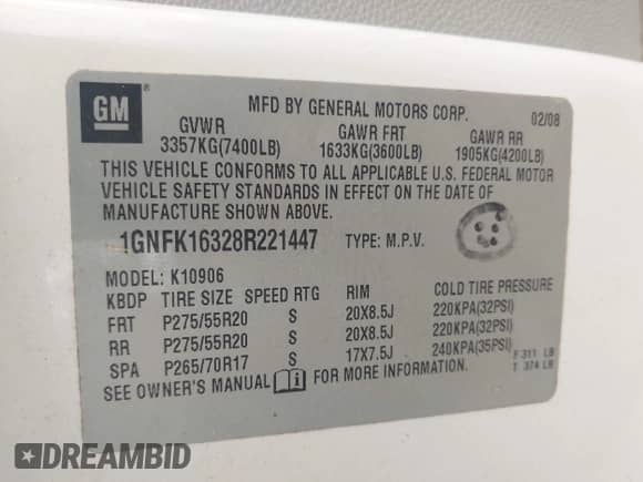2008 Chevrolet Suburban LTZ с VIN 1GNFK16328R221447, выставлен на аукционе IAAI как лот 42727159 с пробегом 205 987 миль миль и . История ставок и продаж доступна на DreamBid. Изображение 9.