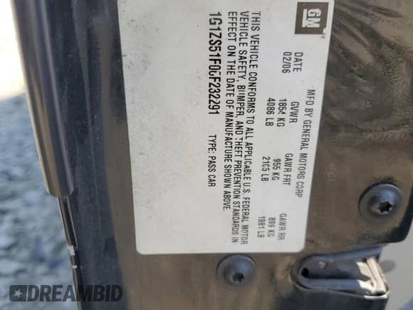 2006 Chevrolet Malibu 1LS с VIN 1G1ZS51F06F232291, выставлен на аукционе Copart как лот 69186455 с пробегом 72 156 миль миль и Списание • Salvage title. История ставок и продаж доступна на DreamBid. Изображение 12.