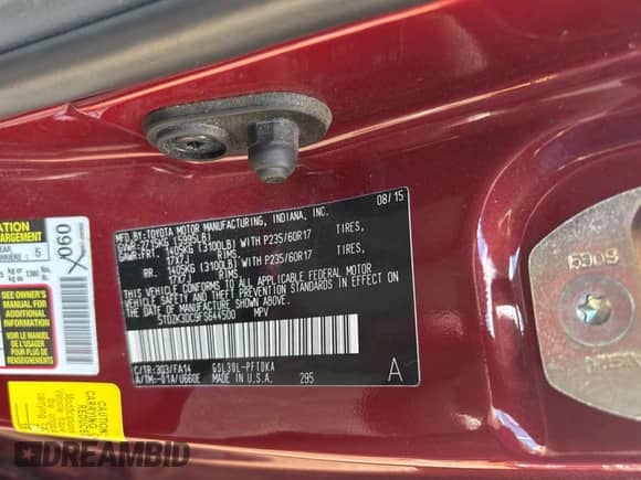 2015 Toyota Sienna L with VIN 5TDZK3DC9FS644500, listed as a Copart auction lot 81236125 with 182,092 mi miles and Clean title. Bid and sale history available at DreamBid. Image 10.