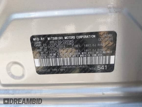 2020 Mitsubishi Outlander SE с VIN JA4AD3A36LZ046820, выставлен на аукционе IAAI как лот 42221057 с пробегом 79 758 миль миль и . История ставок и продаж доступна на DreamBid. Изображение 9.