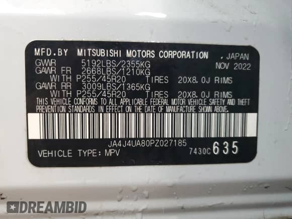 2023 Mitsubishi Outlander SE with VIN JA4J4UA80PZ027185, listed as a Copart auction lot 87296615 with 46,877 mi miles and Clean title. Bid and sale history available at DreamBid. Image 14.