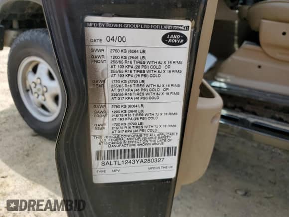 2000 Land Rover Discovery с VIN SALTL1243YA280327, выставлен на аукционе Copart как лот 53193785 с пробегом 115 309 миль миль и Списание • Salvage title. История ставок и продаж доступна на DreamBid. Изображение 13.