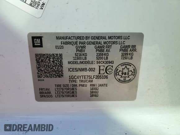 2020 Chevrolet Silverado 3500HD LT z VIN 1GC4YTE75LF205106, wystawiony jako Copart lot #48695845 z przebiegiem 165 910 mil mil oraz Szkoda całkowita • Salvage title. Historia ofert i sprzedaży dostępna na DreamBid. Obrazek 12.