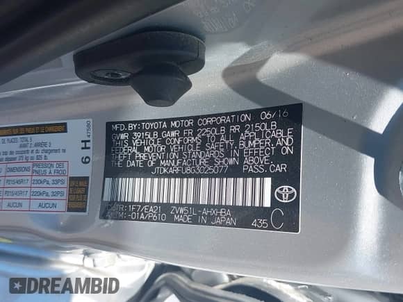 2016 Toyota Prius Three z VIN JTDKARFU8G3025077, wystawiony jako IAAI lot #43255242 z przebiegiem 99 688 mil mil oraz . Historia ofert i sprzedaży dostępna na DreamBid. Obrazek 9.