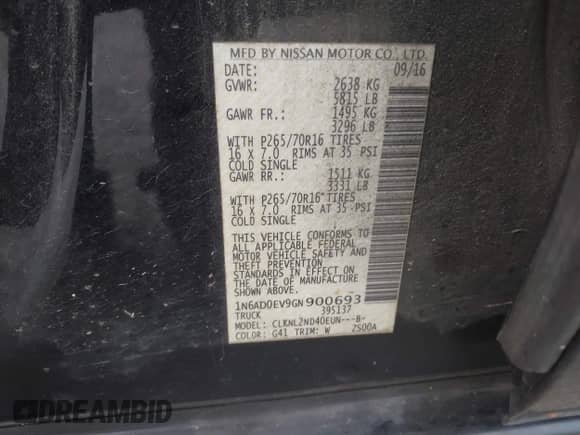 2016 Nissan Frontier SV z VIN 1N6AD0EV9GN900693, wystawiony jako IAAI lot #43195820 z przebiegiem Nie podano mil oraz . Historia ofert i sprzedaży dostępna na DreamBid. Obrazek 9.