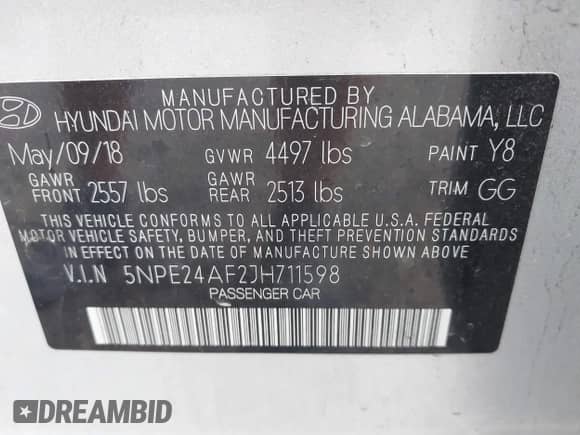 2018 Hyundai Sonata SE with VIN 5NPE24AF2JH711598, listed as a IAAI auction lot 43300615 with 140,901 mi miles and . Bid and sale history available at DreamBid. Image 9.