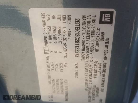 2008 GMC Sierra 1500 SL with VIN 2GTEK13C281133273, listed as a Copart auction lot 74211334 with 188,476 mi miles and Salvage title. Bid and sale history available at DreamBid. Image 14.