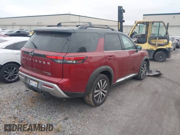 2023 Nissan Pathfinder Platinum with VIN 5N1DR3DK1PC228713, listed as a IAAI auction lot 41577841 with 38,432 mi miles and . Bid and sale history available at DreamBid. Image 4.