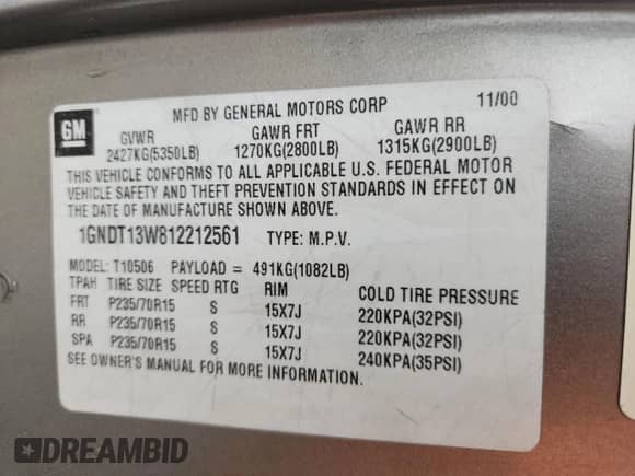 2001 Chevrolet Blazer LT с VIN 1GNDT13W812212561, выставлен на аукционе Copart как лот 85734445 с пробегом 202 742 миль миль и Списание • Salvage title. История ставок и продаж доступна на DreamBid. Изображение 13.