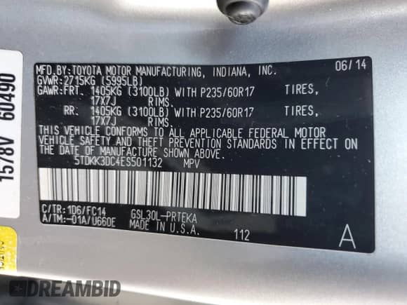 2014 Toyota Sienna LE AAS with VIN 5TDKK3DC4ES501132, listed as a Copart auction lot 86618255 with 109,463 mi miles and Clean title. Bid and sale history available at DreamBid. Image 13.