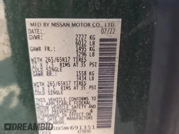 2022 Nissan Frontier S z VIN 1N6ED1EK5NN691351, wystawiony jako Copart lot #56259155 z przebiegiem 64 610 mil mil oraz Szkoda całkowita • Salvage title. Historia ofert i sprzedaży dostępna na DreamBid. Obrazek 12.