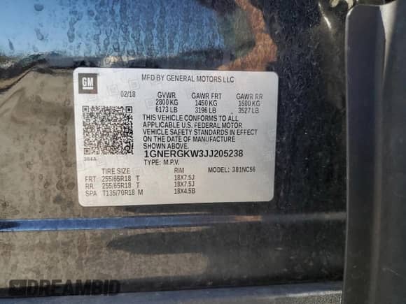 2018 Chevrolet Traverse LT Cloth z VIN 1GNERGKW3JJ205238, wystawiony jako Copart lot #86108535 z przebiegiem 165 986 mil mil oraz Szkoda całkowita • Salvage title. Historia ofert i sprzedaży dostępna na DreamBid. Obrazek 13.