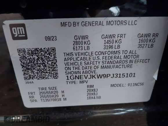 2023 Chevrolet Traverse RS с VIN 1GNEVJKW9PJ315101, выставлен на аукционе IAAI как лот 41435953 с пробегом 24 264 миль миль и . История ставок и продаж доступна на DreamBid. Изображение 9.